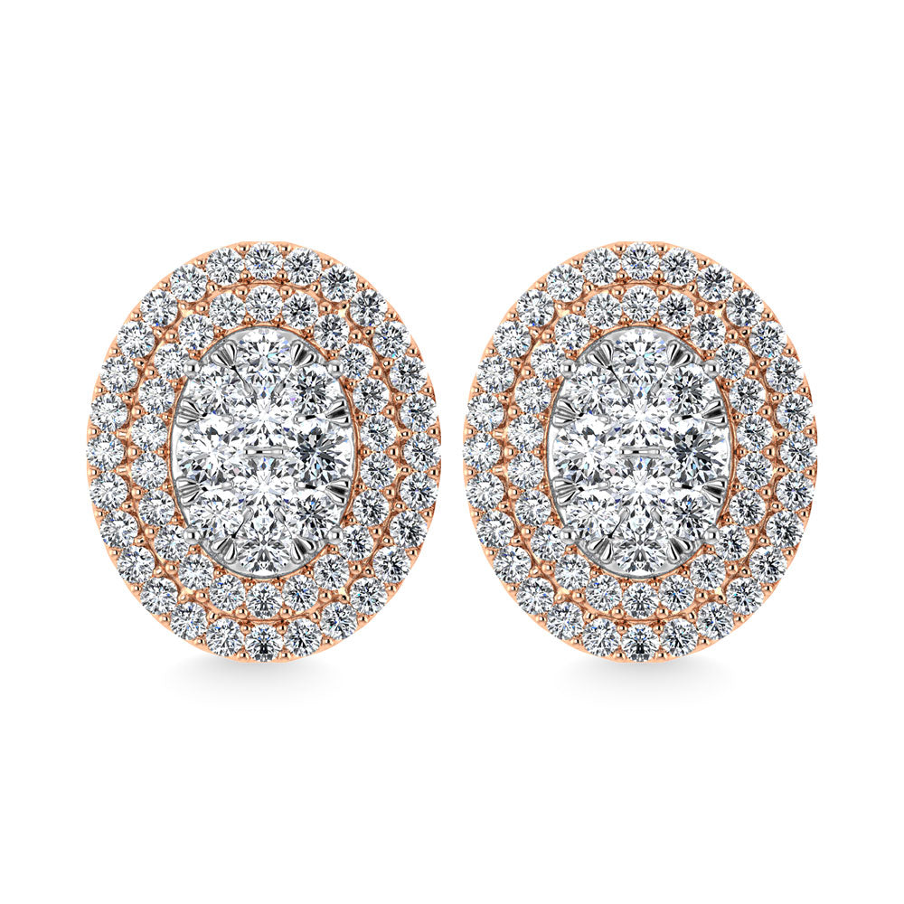 Diamond 7/8 Ct.Tw. Oval Shape Cluster Earrings in 10K Rose Gold
