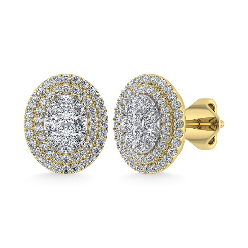 Diamond 7/8 Ct.Tw. Oval Shape Cluster Earrings in 10K Yellow Gold