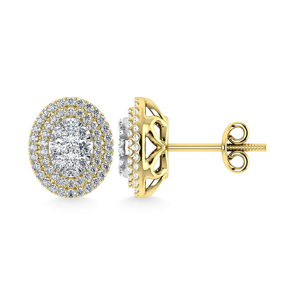Diamond 7/8 Ct.Tw. Oval Shape Cluster Earrings in 10K Yellow Gold