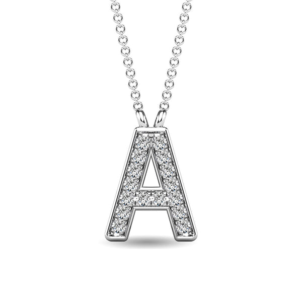 10K White Gold Letter A Diamond Pendant 1/20 Ctw