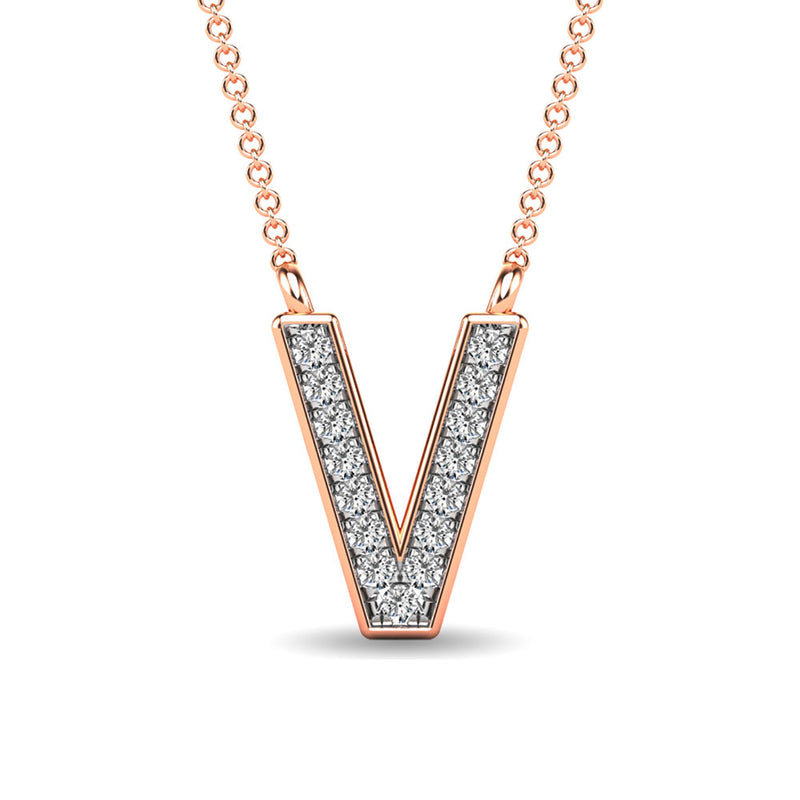 Diamond 1/20 Ct.Tw. Letter V Pendant in 10K Rose Gold""