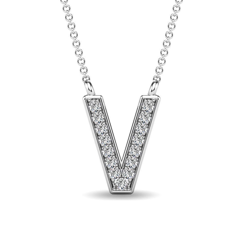 Diamond 1/20 Ct.Tw. Letter V Pendant in 10K White Gold""