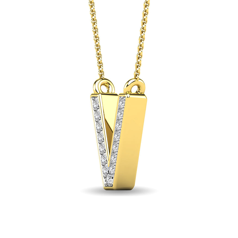 Diamond 1/20 Ct.Tw. Letter V Pendant in 10K Yellow Gold""