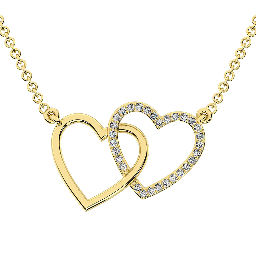 10K Yellow Gold 1/10 Ct.Tw. Diamond Interlinked Heart Necklace