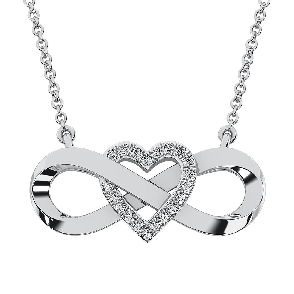 10K White Gold 1/20 Ct.Tw. Diamond Infinity Pendant With Heart