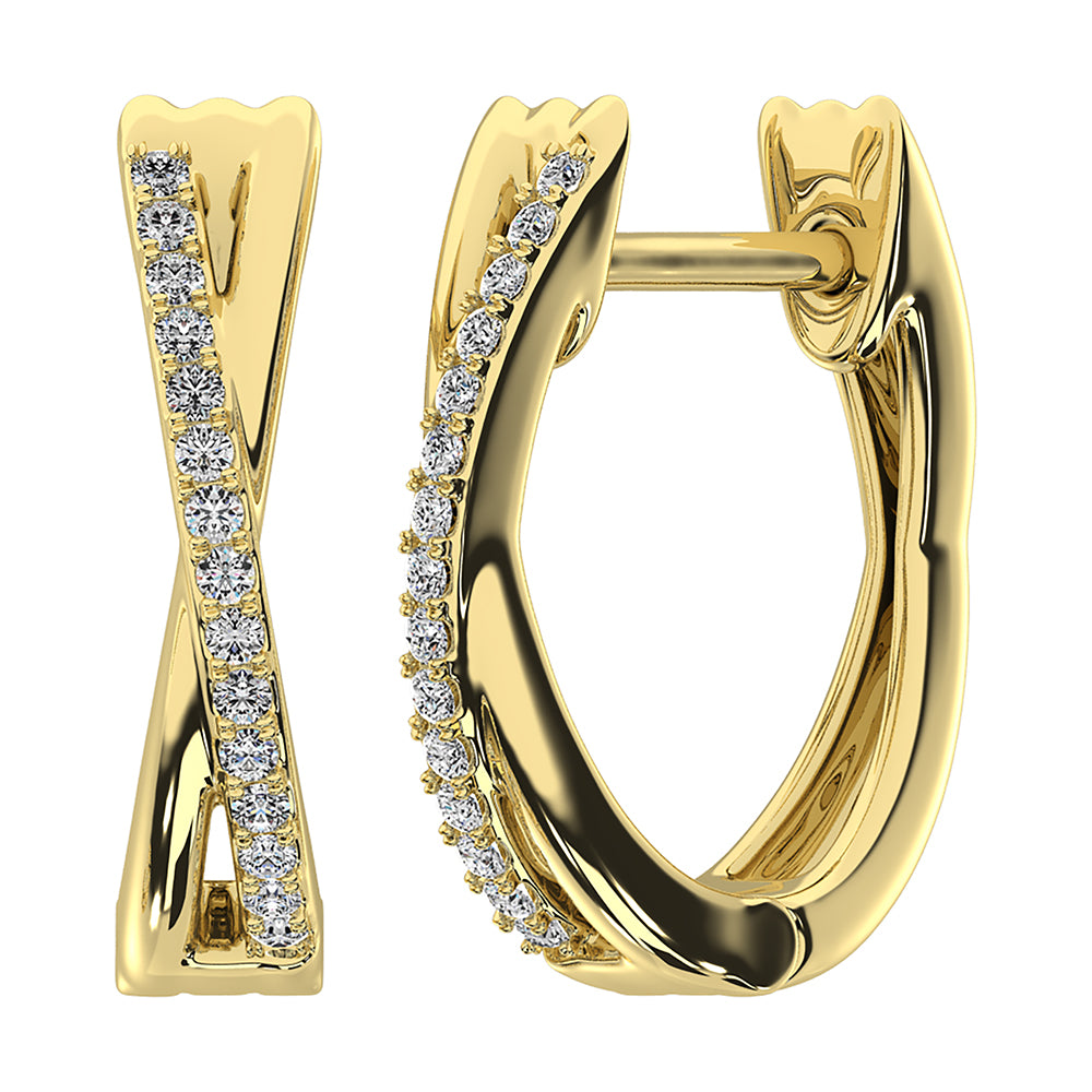 10K Yellow Gold 1/10 Ct.Tw. Diamond Cross Over Hoop Earrings