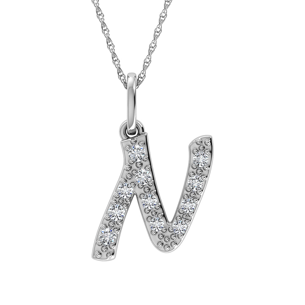 Diamond 1/8 Ct.Tw. Letter N Pendant in 10K White Gold