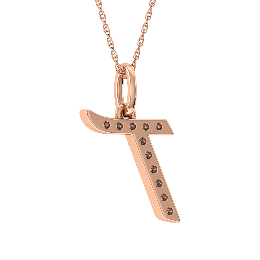 Diamond 1/8 Ct.Tw. Letter T Pendant in 10K Rose Gold