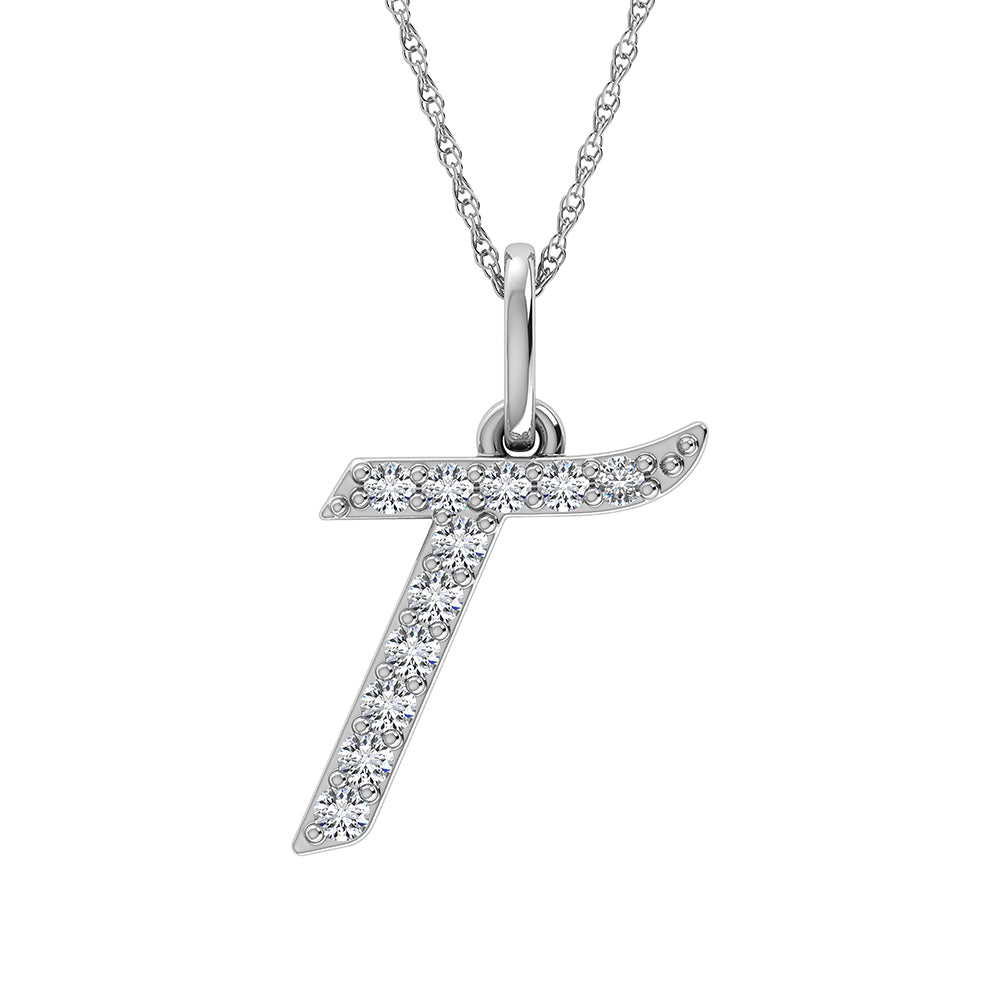 Diamond 1/8 Ct.Tw. Letter T Pendant in 10K White Gold