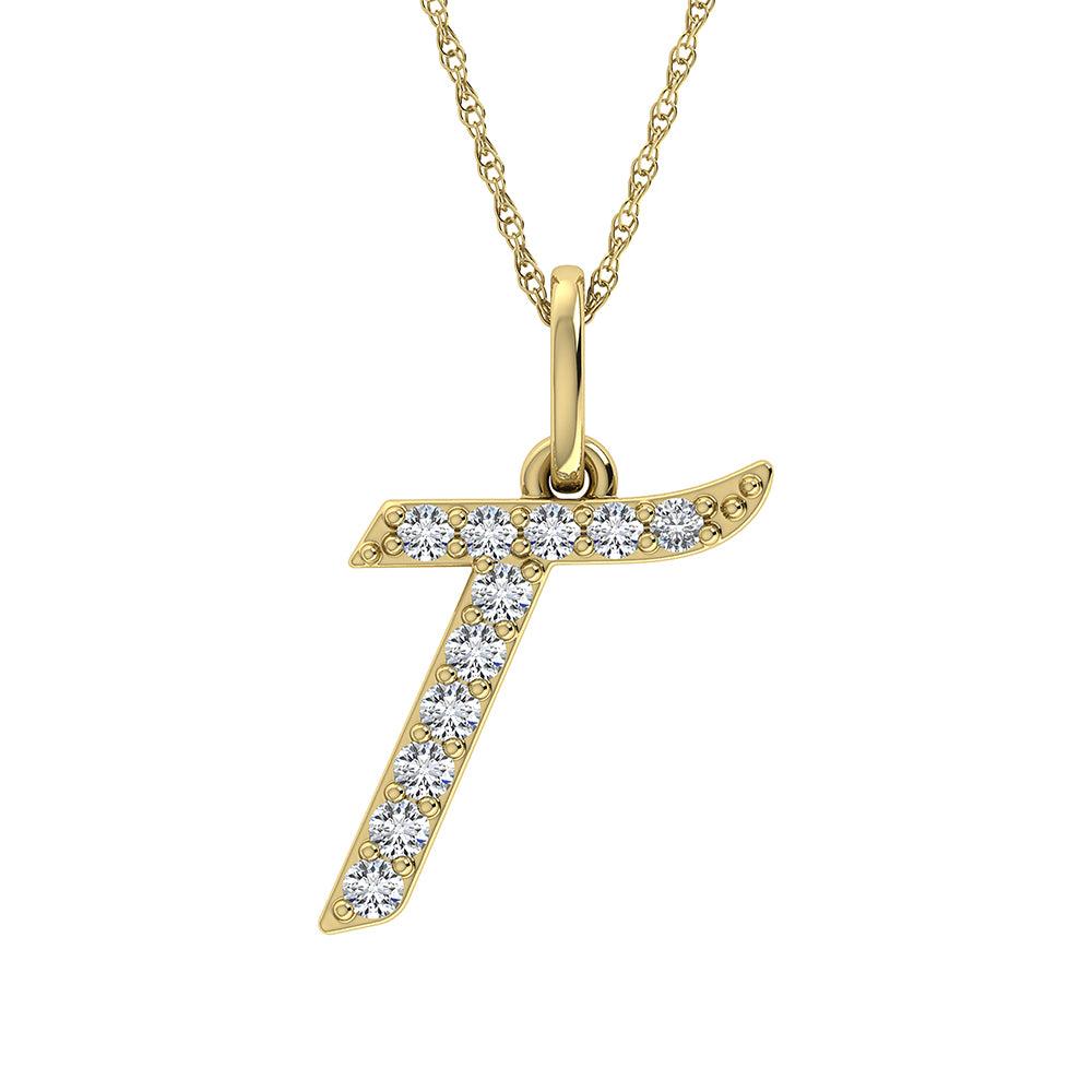 Diamond 1/8 Ct.Tw. Letter T Pendant in 10K Yellow Gold