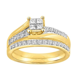 LADIES BRIDAL RING SET 1/2 CT ROUND/PRINCESS DIAMOND 10K YELLOW GOLD