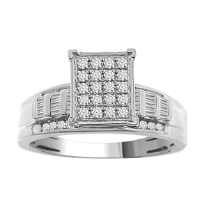 LADIES RING 1/2 CT ROUND/BAGUETTE DIAMOND 10K WHITE GOLD