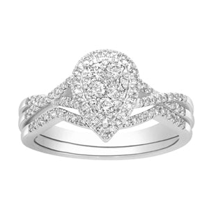 LADIES BRIDAL RING SET 1/2 CT ROUND DIAMOND 10K WHITE GOLD