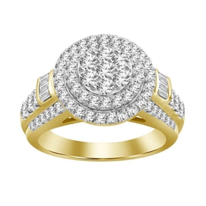 LADIES RING 1 1/2 CT ROUND /BAGUETTE DIAMOND 10K YELLOW GOLD