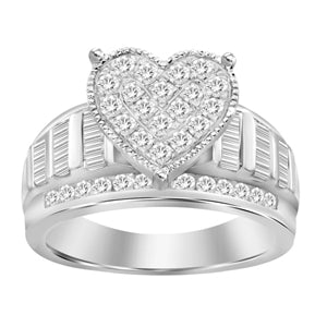 LADIES RING 1 CT ROUND DIAMOND 10K WHITE GOLD