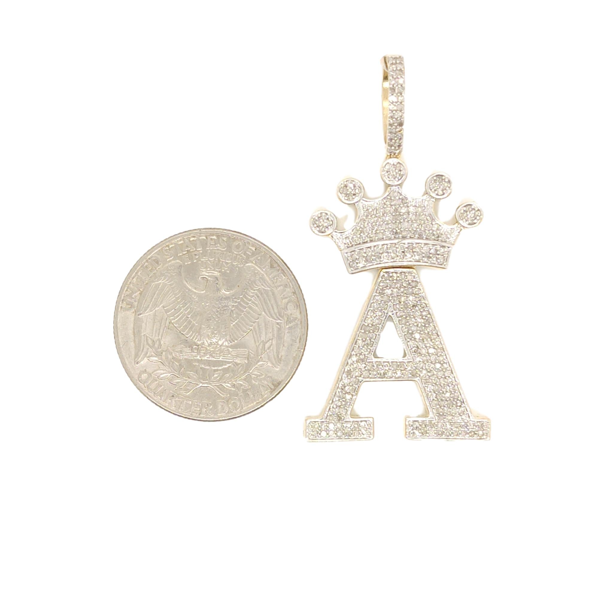 10K Yellow Gold Diamond A Letter Charm with Crown