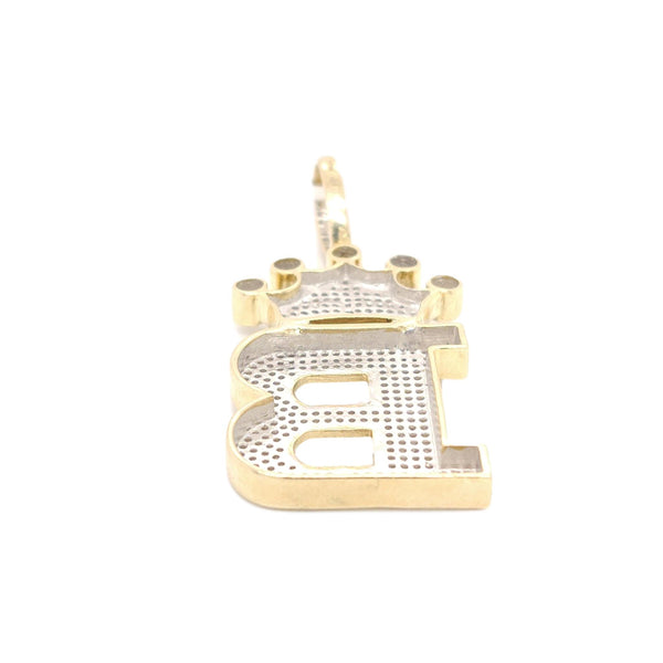 10K Yellow Gold Diamond B Letter Charm with Crown