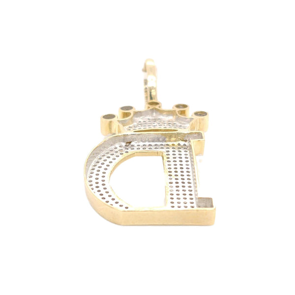 10K Yellow Gold Diamond D Letter Charm with Crown