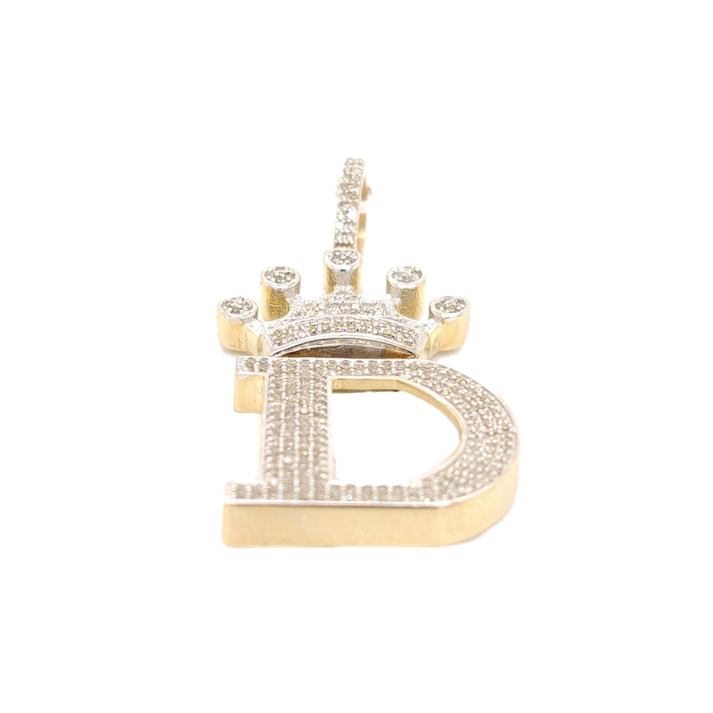 10K Yellow Gold Diamond D Letter Charm with Crown
