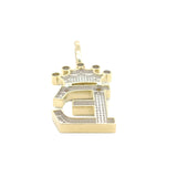 10K Yellow Gold Diamond E Letter Charm with Crown