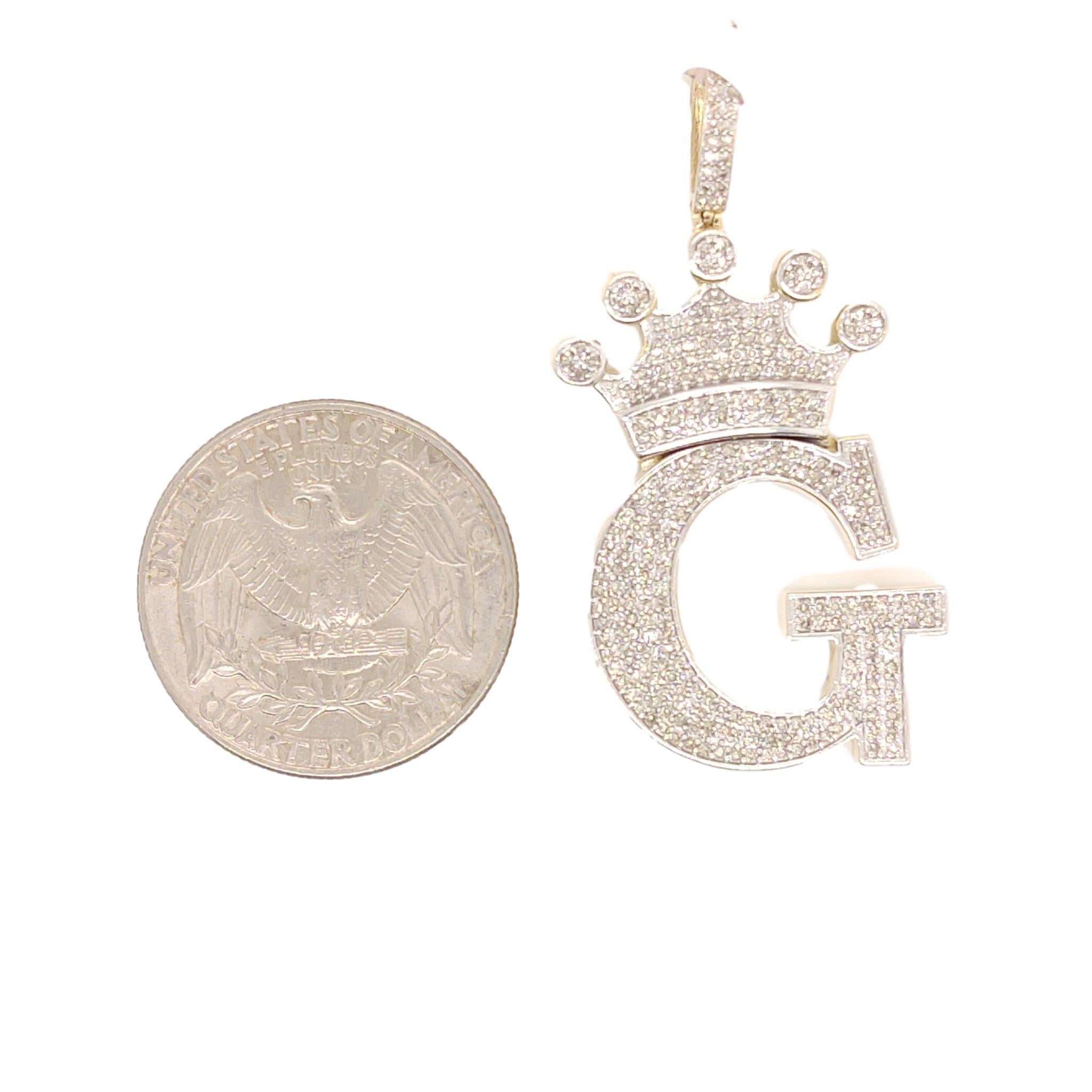 10K Yellow Gold Diamond G Letter Charm with Crown