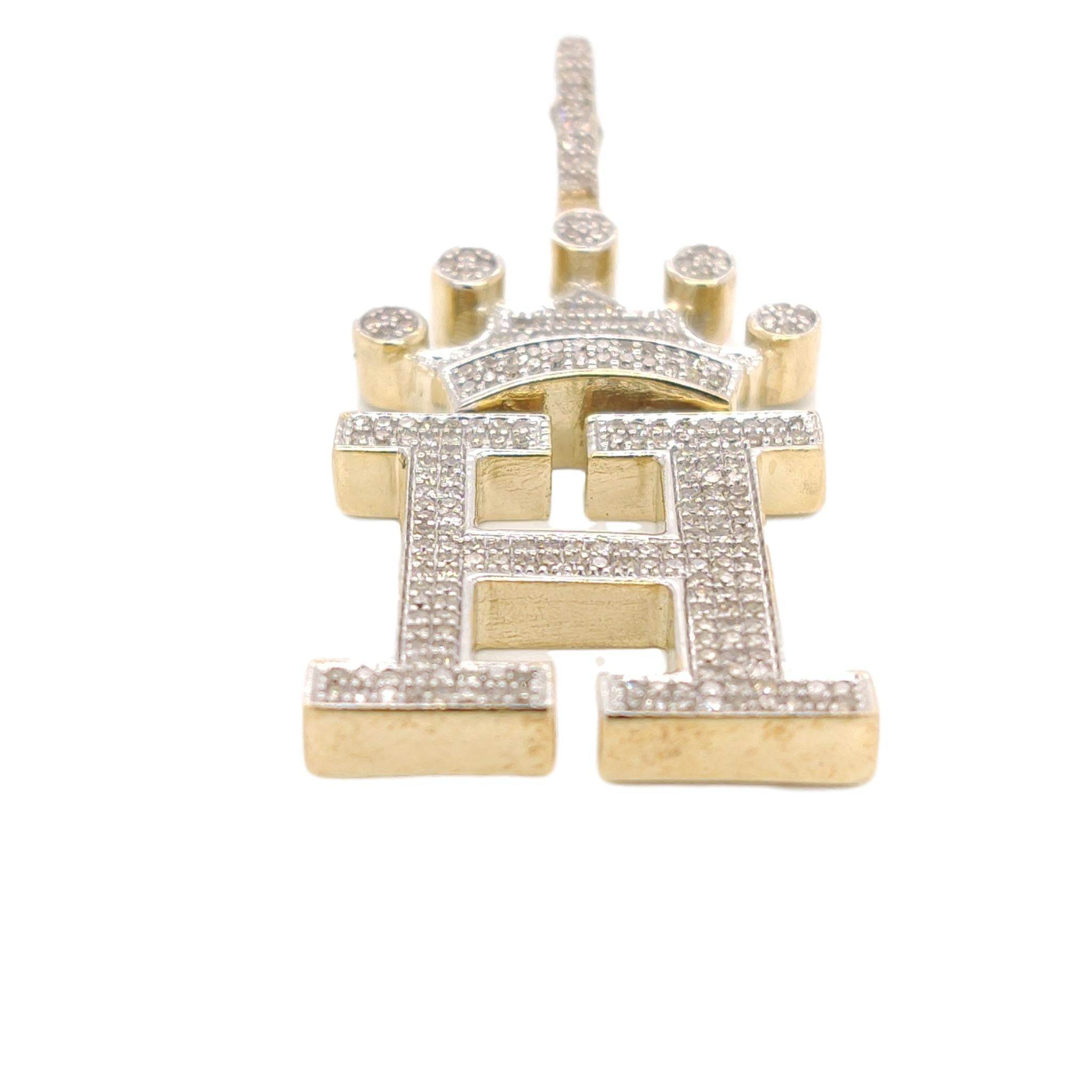 10K Yellow Gold Diamond H Letter Charm