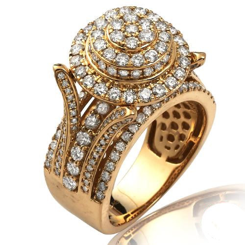 14KY 3.00CTW DIAMOND ROUND CLUSTER 3-D MENS RING