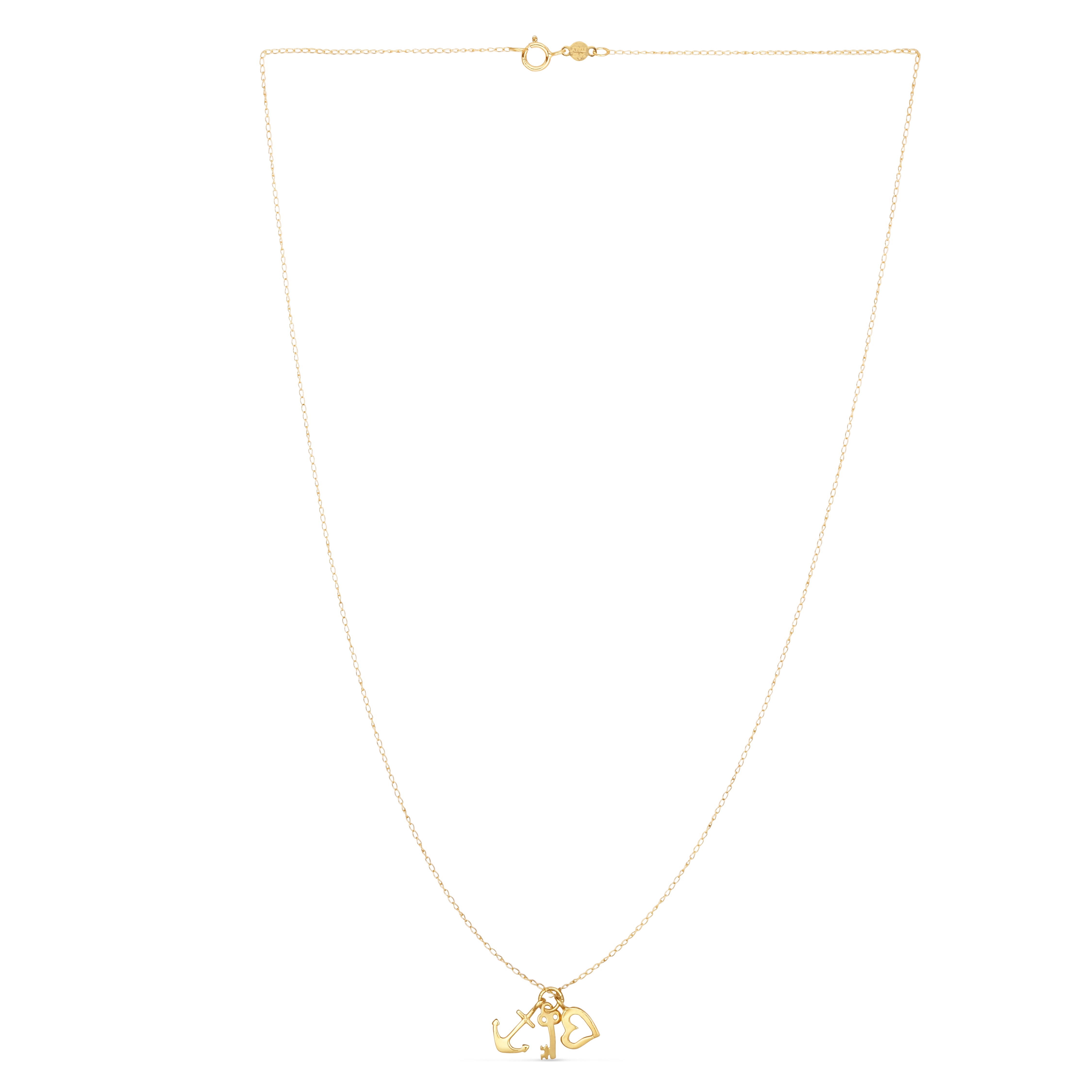 14K Gold Heart, Anchor, and Key Charm Necklace