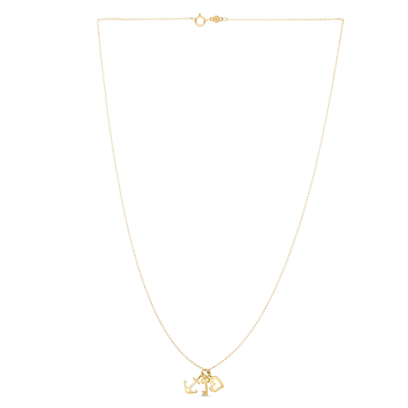 14K Gold Heart, Anchor, and Key Charm Necklace