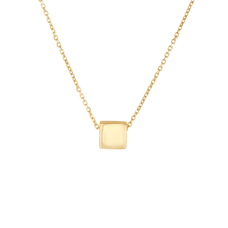 14K Gold Polished Cube Necklace