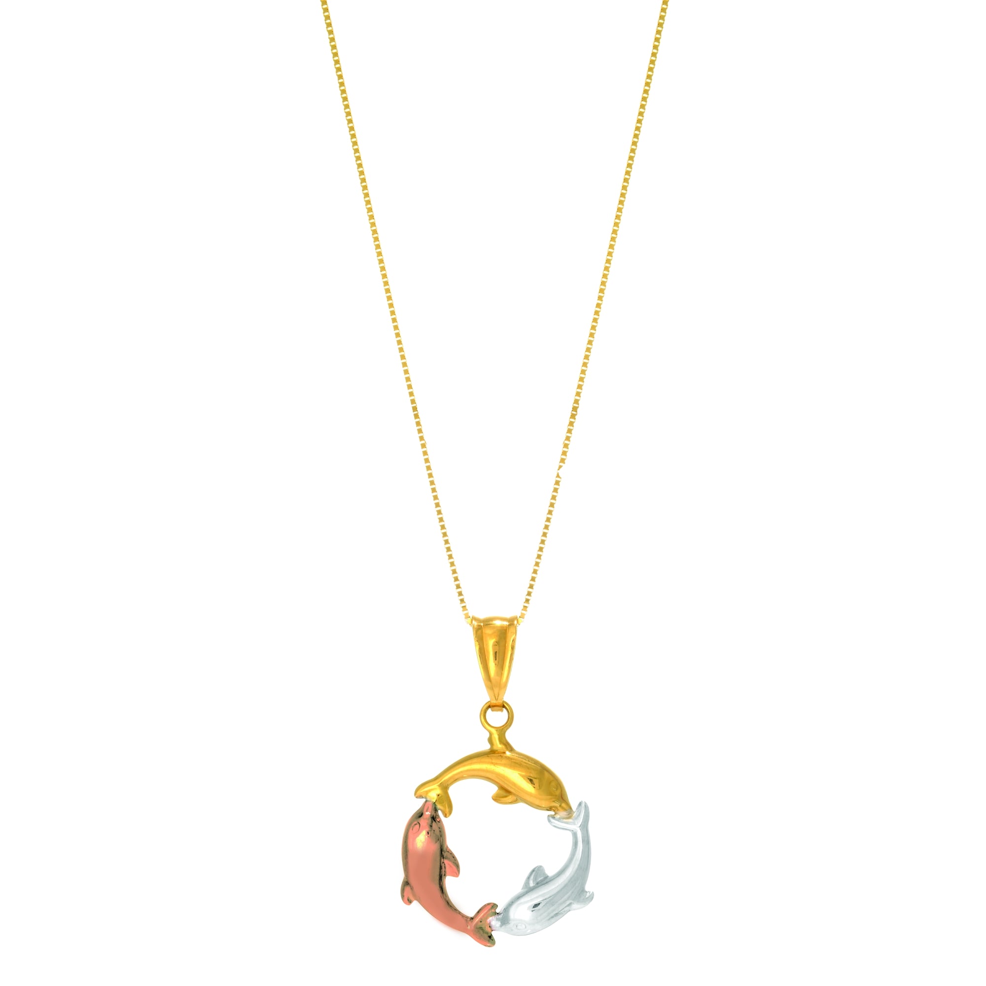 14K Tri-color Gold Dolphin Necklace