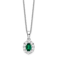 14k WG Created Oval Emerald & Lab Grown Dia pendant & Necklace