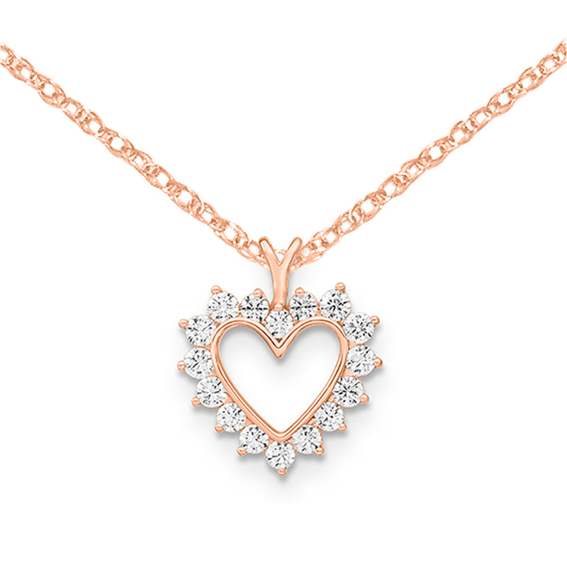 10k Rose Gold Lab Grown Diamond SI1/SI2, G H I, Heart Pendant Necklace