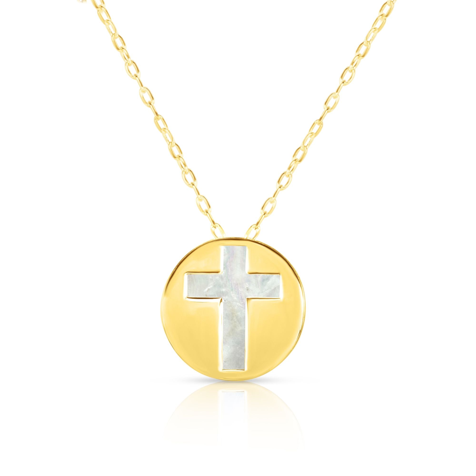 14K Gold Cross Mother of Pearl Necklace