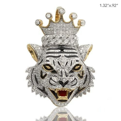 10KY 0.80CTW MICROPAVE DIAMOND TIGER Lion  WITH CROWN