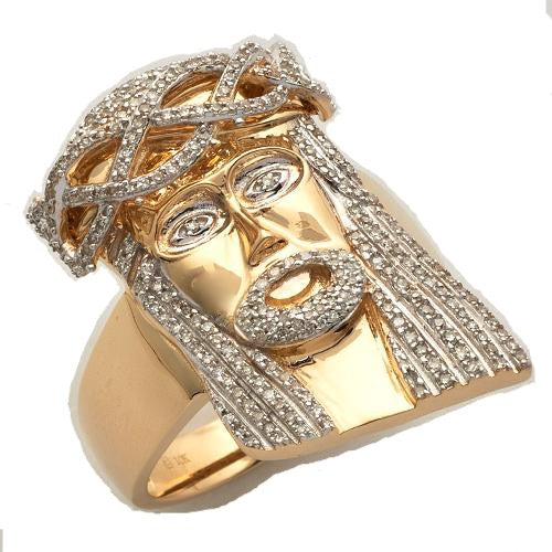10KY 0.75CTW DIAMOND JESUS HEAD MENS RING
