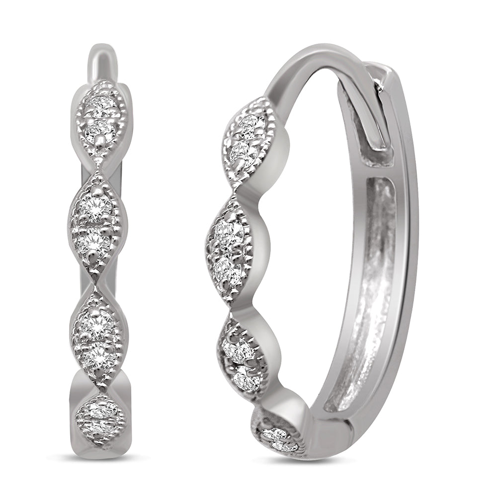 14K White Gold 1/10 Ct.Tw. Diamond  Stackable Hoop Earrings