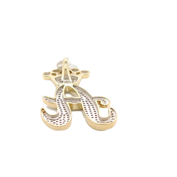10K Yellow Gold Diamond A Letter Charm with Crown Small size