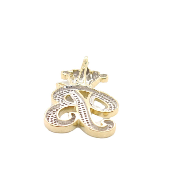 10K Yellow Gold Diamond B Letter Charm with Crown Small Size