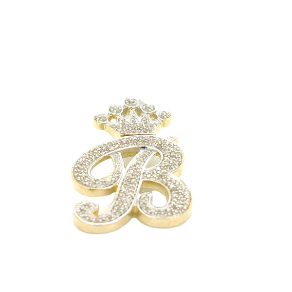 10K Yellow Gold Diamond B Letter Charm with Crown Small Size