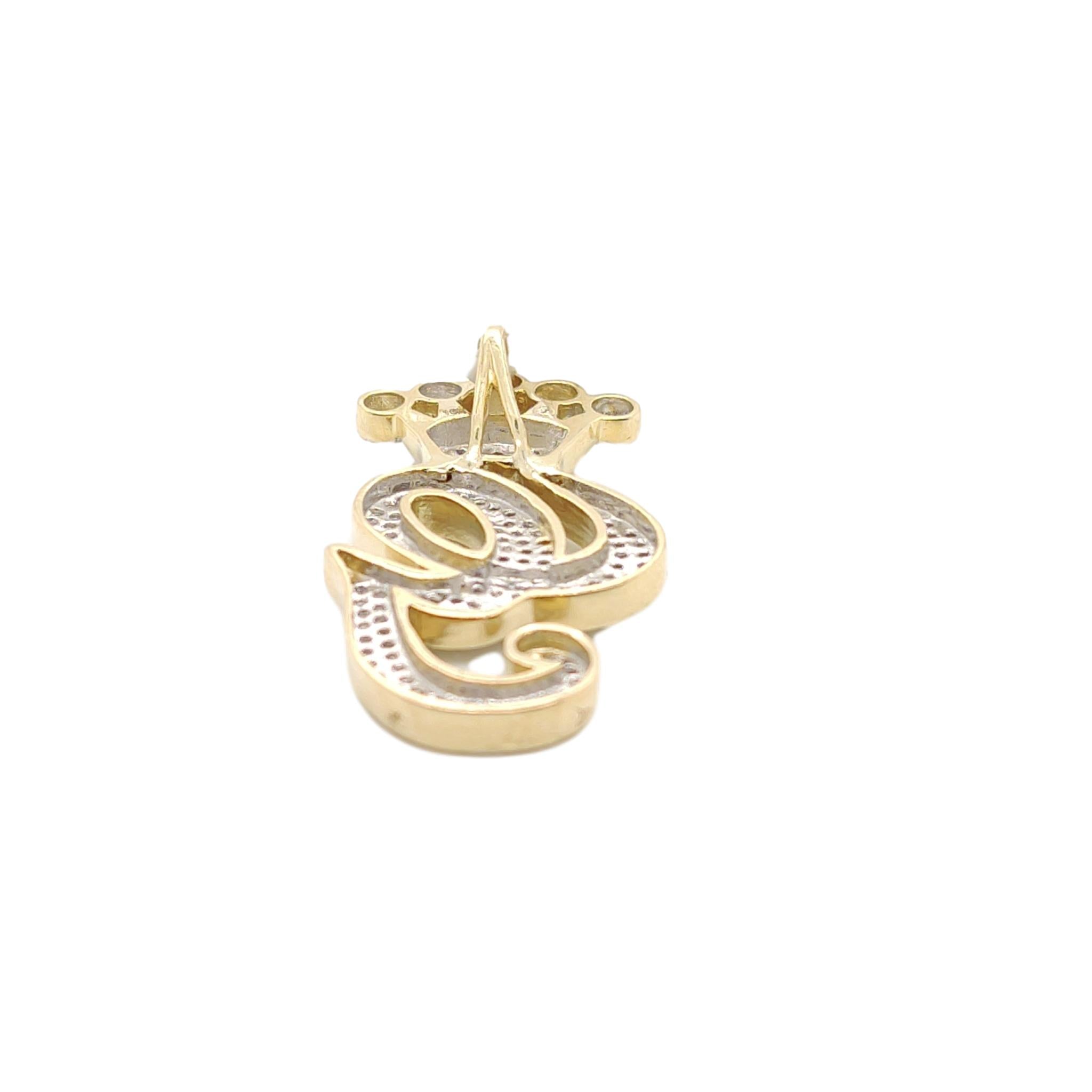 10K Yellow Gold Diamond G Letter Charm with Crown Small Size