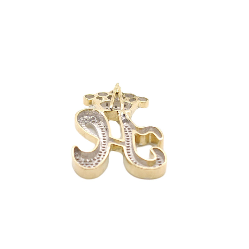 10K Yellow Gold Diamond H Letter Charm with Crown Small Size