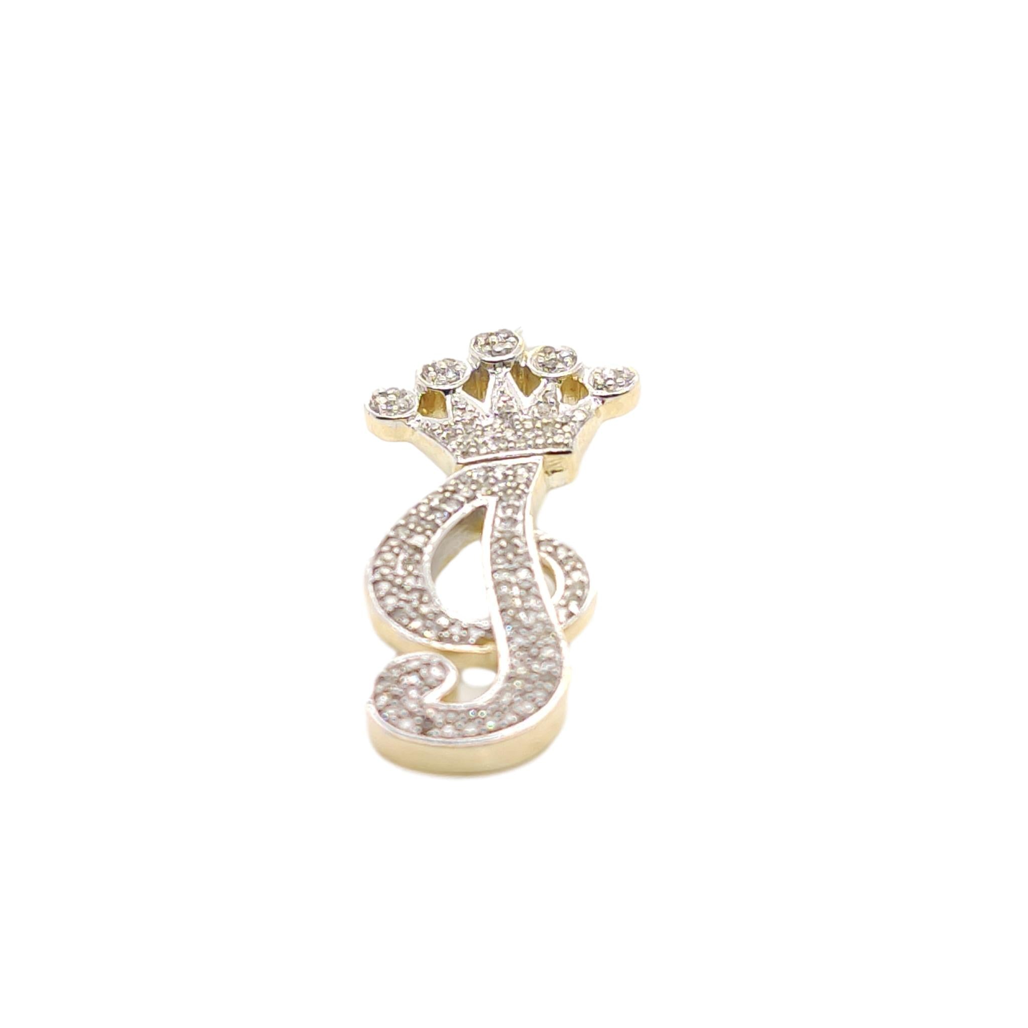 10K Yellow Gold Diamond lowercase j Letter Charm with Crown Small Size