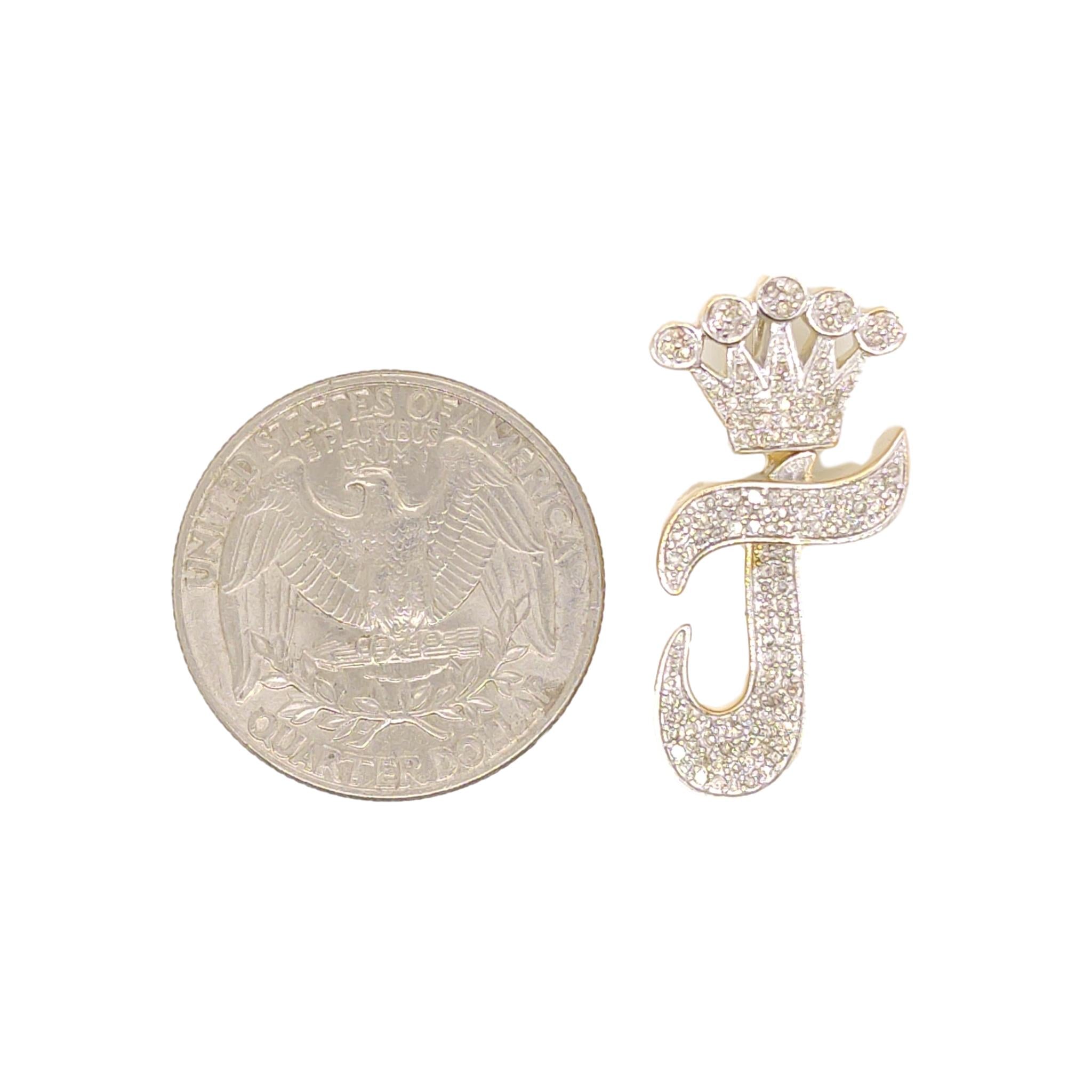 10K Yellow Gold Diamond J Letter Charm with Crown Small Size
