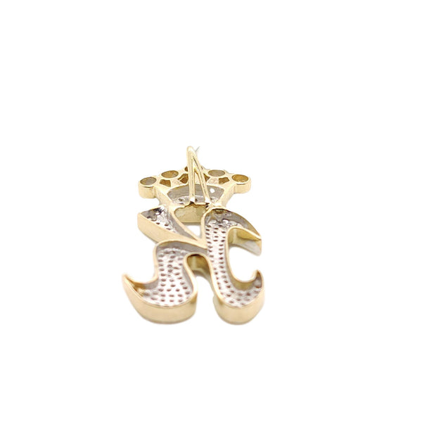 10K Yellow Gold Diamond K Letter Charm with Crown Small Size