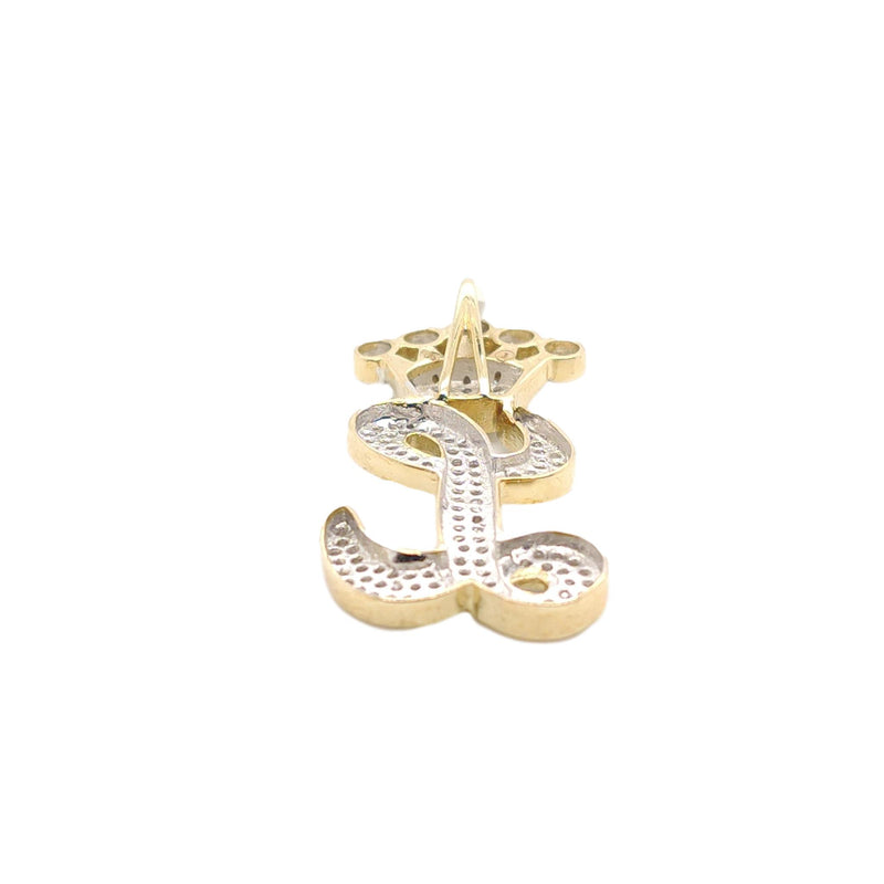 10K Yellow Gold Diamond L Letter Charm with Crown Small Size