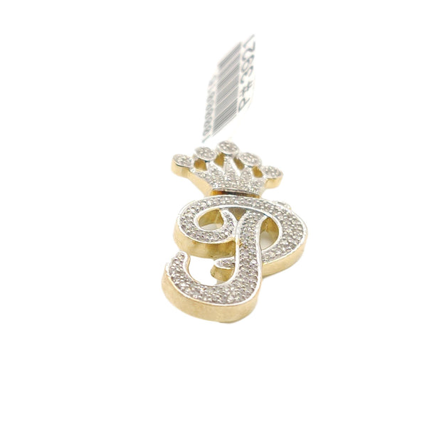 10K Yellow Gold Diamond P Letter Charm with Crown Small Size