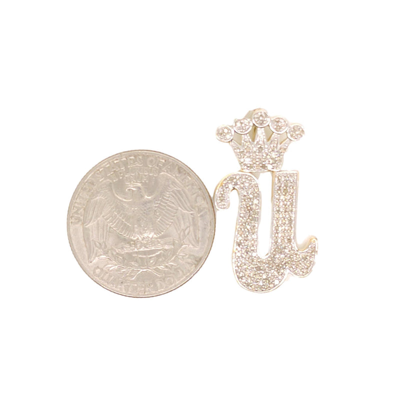 10K Yellow Gold Diamond U Letter Charm with Crown Small Size